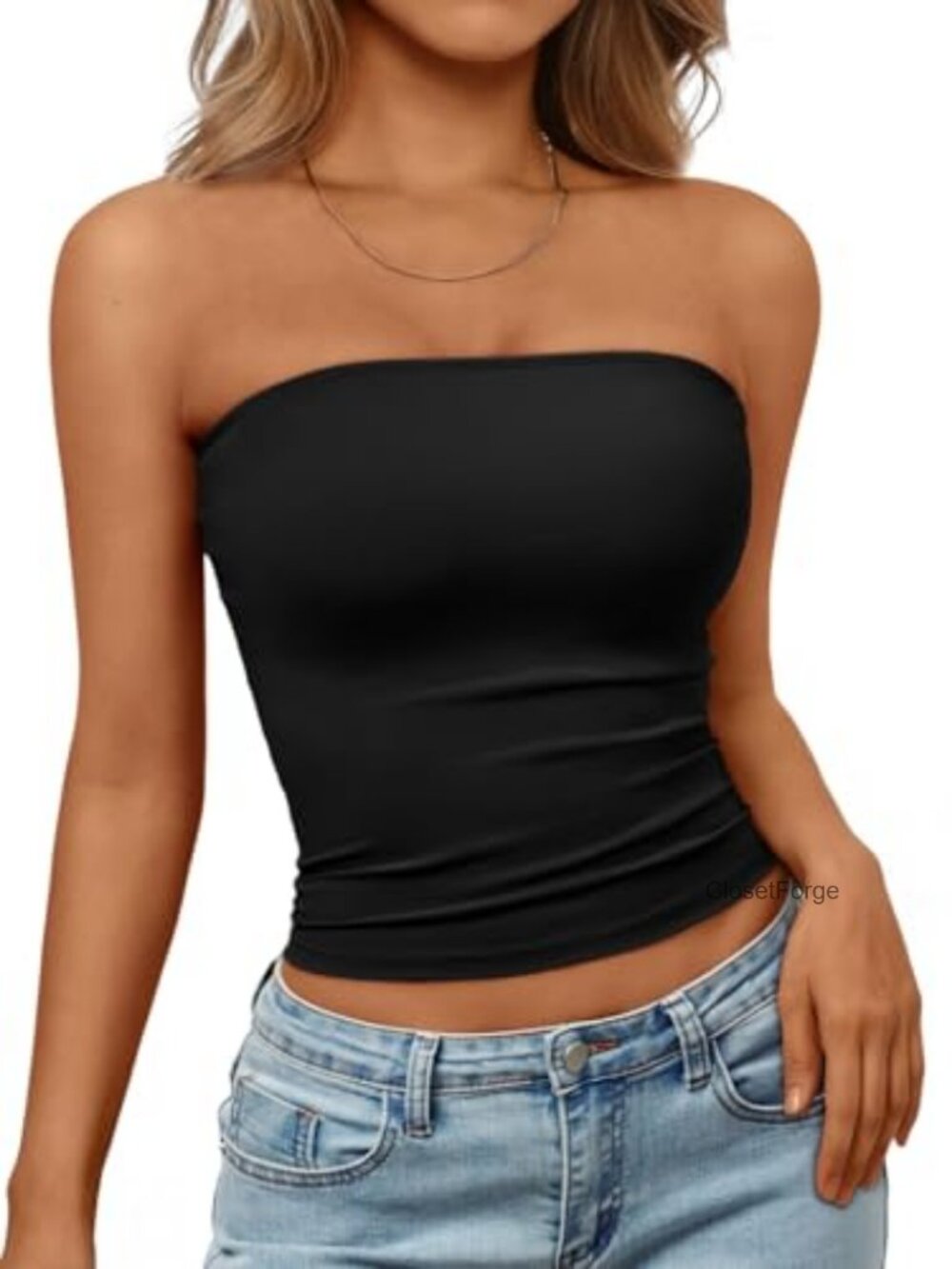 Strapless Bandeau Crop Top Sleeveless Slim Fit Pull On Summer Y2K Tube Top